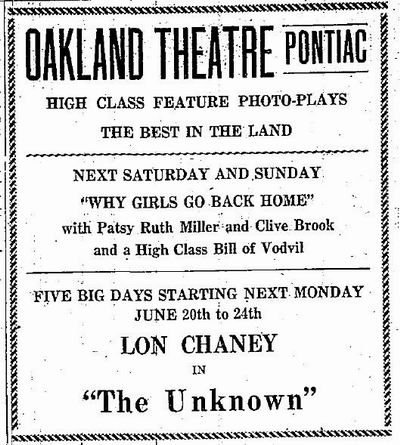 Oakland Theatre - 1927 Ad From James